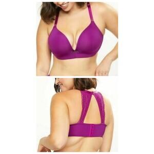 Cacique Lane Bryant Simply Wire Free Plunge Bra Magenta Size 40DD